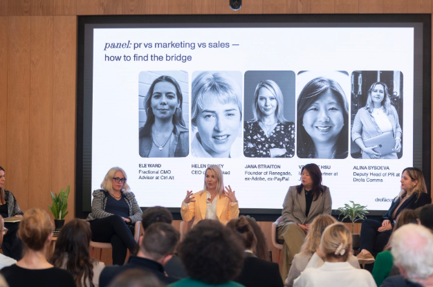 Jana Straiton on a panel at Barclays Rise discussing PR, marketing and sales alignment.